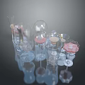 Animal Shaped Transparent Glassware In Various Sizes And Shapes On Black Background With Reflections