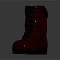 Red Leather High Top Work Boots With Lace Up Design Metal Eyelets And Black Sole