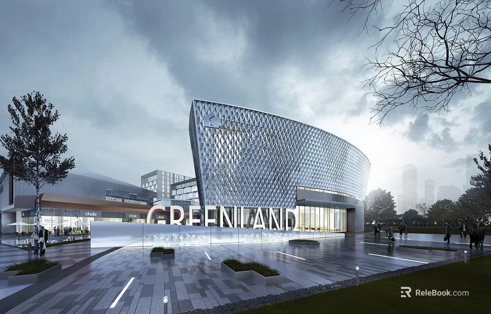 Greenland Sales Office Building With Modern Glass Facade And Open Plaza 3d model 