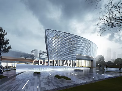 Greenland Sales Office Building With Modern Glass Facade And Open Plaza 3d model