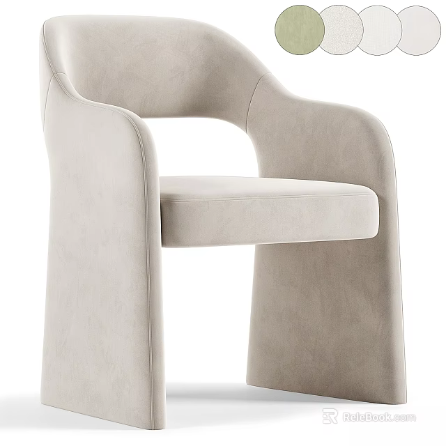 Modern Beige Upholstered Stool With Curved Armrest Structure 3d model 