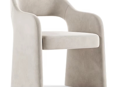 Modern Beige Upholstered Stool With Curved Armrest Structure 3d model