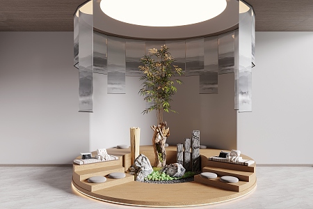 Modern Landscape Seat Dead Wood Green Plant Ornaments Leisure Card Seat Bamboo Cushion 3d model