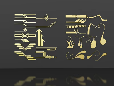 Golden Artistic Wall Decor With Modern Geometric Patterns And Decorative Elements 3d model