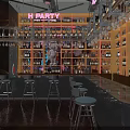 Stylish Bar Interior With Neon Lights Purple Lighting Comfortable Sofa Seats And Bar Counter
