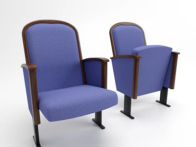 Comfortable Blue Public Chairs With Wooden Armrests And Classic Design 3d model