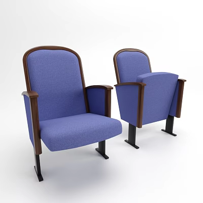 Comfortable Blue Public Chairs With Wooden Armrests And Classic Design 3d model