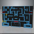 3D Maze Structure With Blue Frame Multiple Pathways And Colored Blocks