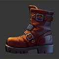 Red Leather Boots With Metal Buckles And Sturdy Sole For Daily Wear