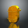 Golden Metal Frame Lighting Fixture With Protective Cage And Glass Shade