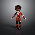 Anime Style Character Outfit With Brown Spiky Hair Red Black Attire And Ornate Boots