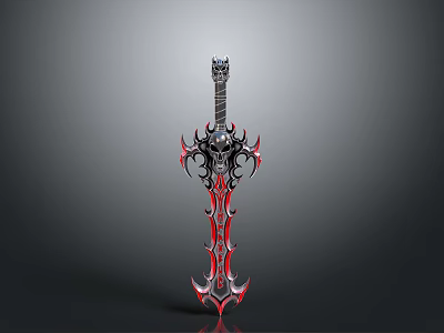 Mythical Fantasy Sword With Black Red Ornate Patterns And Intricate Hilt Design 3d model