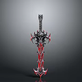 Mythical Fantasy Sword With Black Red Ornate Patterns And Intricate Hilt Design