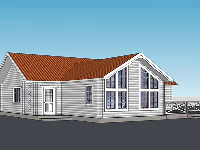 Wooden House Exterior Design With Red Roof White Walls And Multiple Windows 3d model