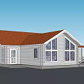 Wooden House Exterior Design With Red Roof White Walls And Multiple Windows