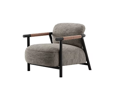 Modern Single Sofa With Gray Fabric Cushion And Wooden Armrests And Black Frame 3d model