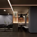 Modern Restaurant Interior Design With Hanging Lamps Black Chairs Green Plants And Wooden Walls