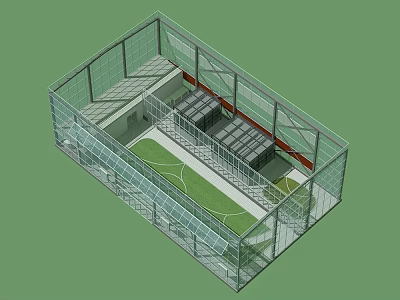 Enclosed Indoor Sports Facility With Glass Fencing And Green Turf Field Structure 3d model