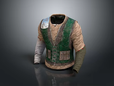 Vintage Workwear Style Green Vest With Multiple Pockets For Daily Use 3d model