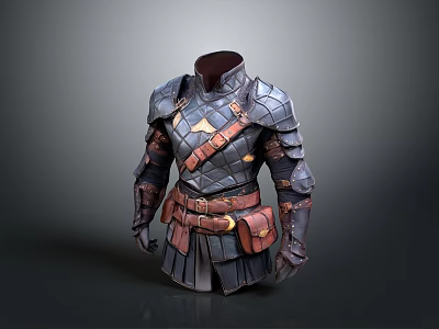 Decorative Medieval Armor Figurine With Metal Plates And Leather Straps 3d model