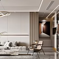 Modern Living And Dining Room Interior Design With Sofa Coffee Table And Chandelier 3d model