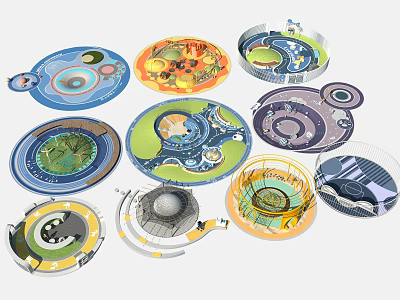 Colorful Children's Playground Design With Circular Interactive Play Structures And Themes 3d model