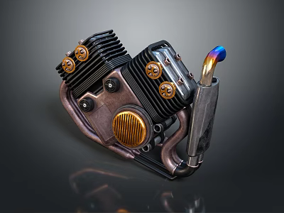 Vintage Metal Engine With Copper Accents Circular Bolts And Exhaust Pipe 3d model