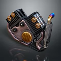 Vintage Metal Engine With Copper Accents Circular Bolts And Exhaust Pipe
