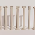 Cream Colored Roman Columns with Various Decorative Designs on Light Background 3d model