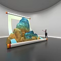 Scroll Shaped Art Installation Featuring 3D Mountain Sculpture And Interactive