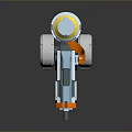 Futuristic Robot Game Character With Yellow Head Blue Orange Body Mechanical Legs And Circular Components