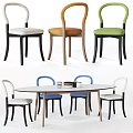Modern Dining Table Set With Multi Colored Chairs And Oval Design 3d model