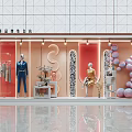 Modern Store Window Display With Pink Orange Background Mannequins Apparel And Balloons