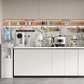 Modern Tea Room Interior With White Cabinets Coffee Maker And Green Plant Decor