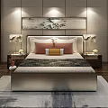 New Chinese Background Double Bed Bedside Table Lamp 3d model