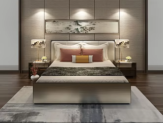New Chinese Background Double Bedside Table Lamp 3d model