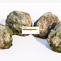 Natural Stone and Wood Elements in Decorative Arrangement with Mossy and Textured Surfaces