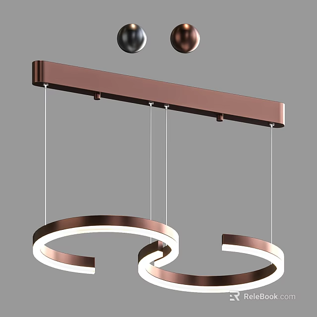 Modern Copper Chandelier With Circular Ring Design And Hanging LED Lights 3d model