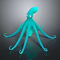 Turquoise Octopus 3D Model With Big Eyes Long Tentacles And Reflection On Smooth Surface 3d model