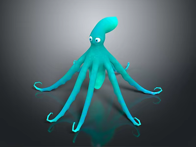 Turquoise Octopus 3D Model With Big Eyes Long Tentacles And Reflection On Smooth Surface 3d model