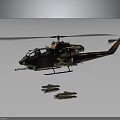 Military Cobra Helicopter With Orange Green Camouflage And Missiles Flying