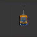 Modern Tram Train With Multiple Carriages Yellow Blue Roof Panels On Reflective Surface
