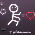 Neon Light Combination Featuring Stick Figure Glowing Stars And Red Heart Decor