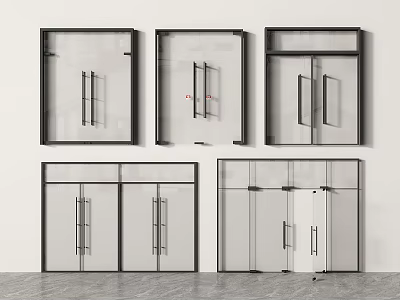 Modern Double Glass Doors with Sleek Black Frames in Contemporary Interior Design 3d model