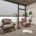 Comfortable Leisure Sofa Set with Two Armrest Chairs Side Table and Scenic Window View