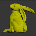 White and Orange Rabbit Sculpture Sitting on Dark Reflective Background 3d model