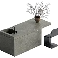 Modern Dining Table Set With Gray Countertop Cabinet Black Faucet Potted Plant And Black Chair