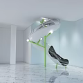 Modern Spiral Slide Play Equipment With White Structure Green Supports And Marble Floor
