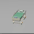 Adjustable Hospital Bed Furniture with Green Mattress White Frame and Wheels