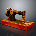 Vintage Sewing Machine With Red Wooden Base And Classic Metal Components